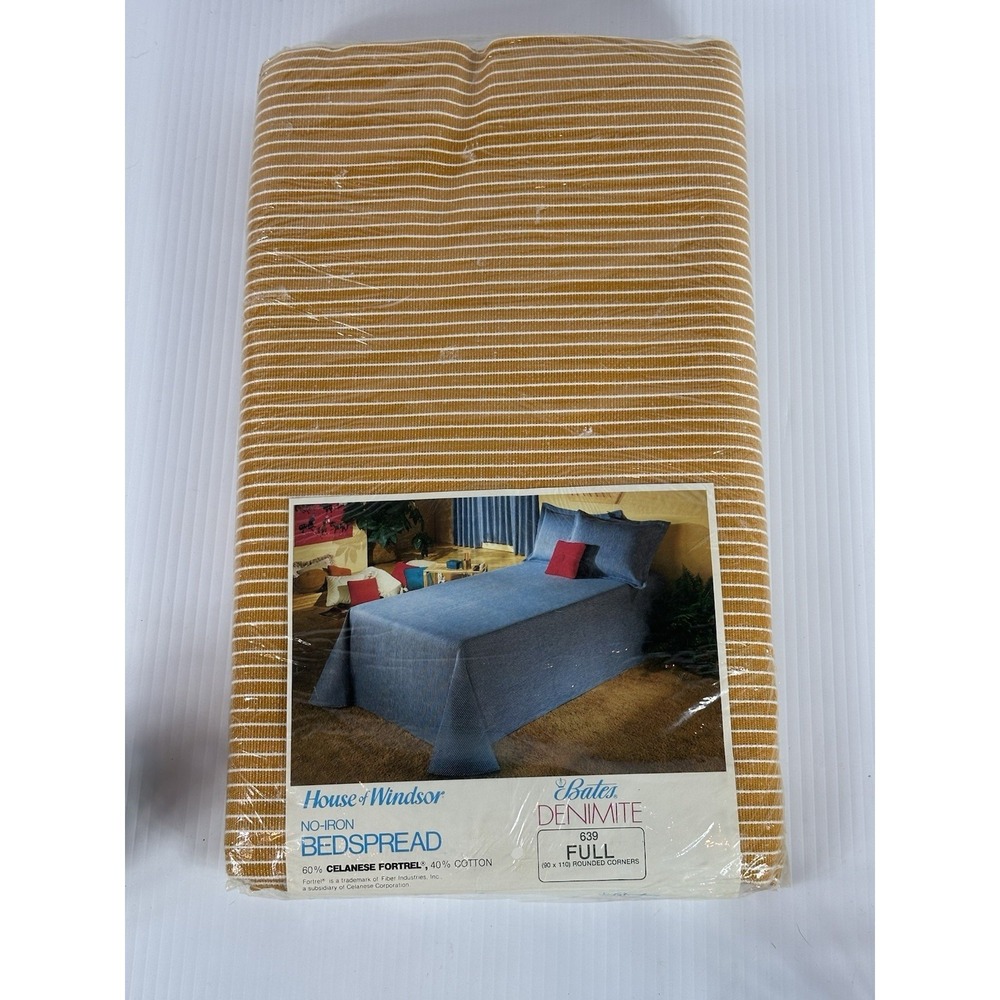 VTG Bates DENIMITE House of Windsor Full Bedspread 90X110 Gold GD44 No Iron NOS